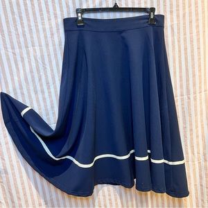 Rock Steady Navy Swing A-Line Midi Skirt